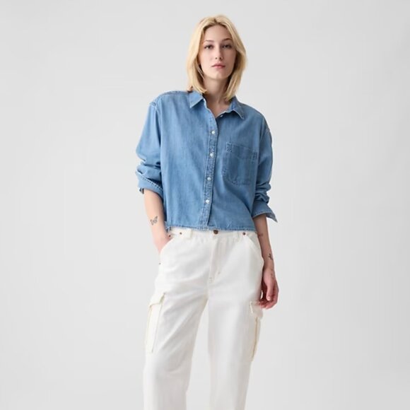 Gap Cropped Denim Shirt - Picture 3 of 7